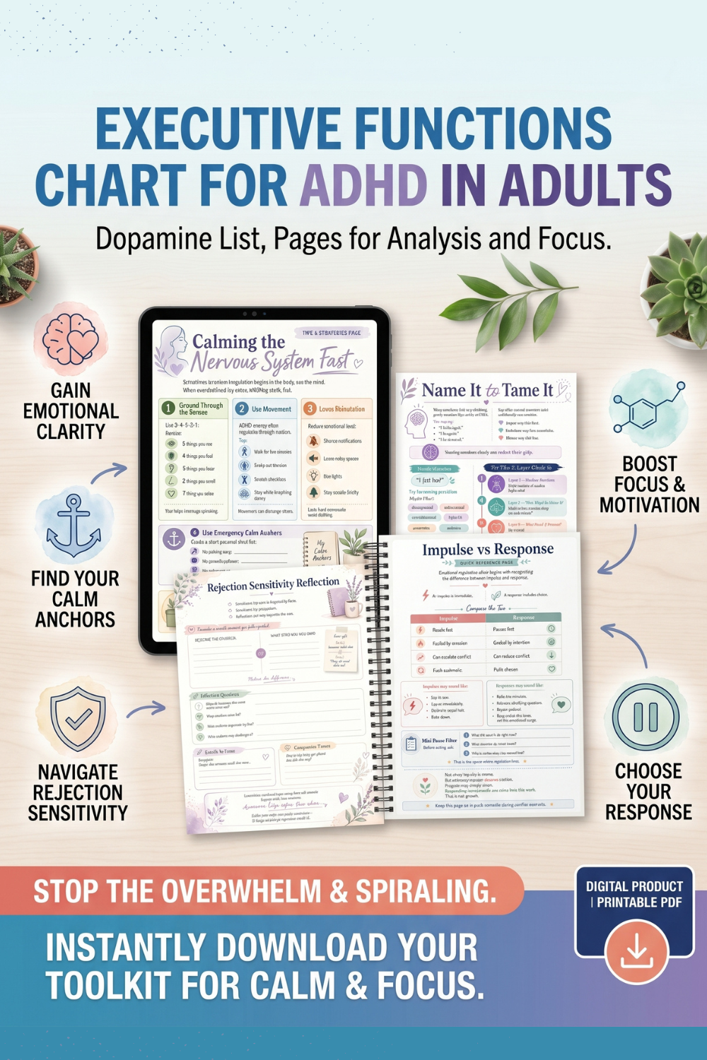 ADHD Executive Function Planner for Adults | Dopamine Menu, Brain Dump & Focus Pages